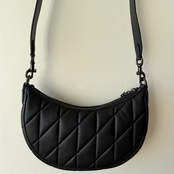 Coach black leather quilted Mira moon crescent crossbody bag - Picture 2 of 5